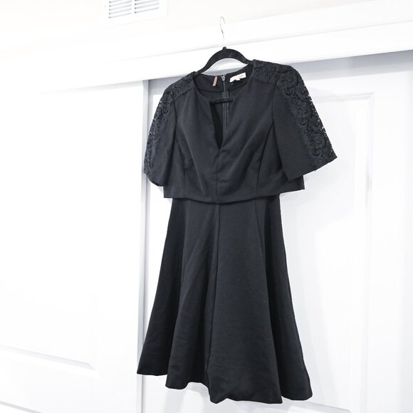 Rebecca Taylor Size 8 Black Fit and Flare V-Neck Ponte Dress - Picture 6 of 10